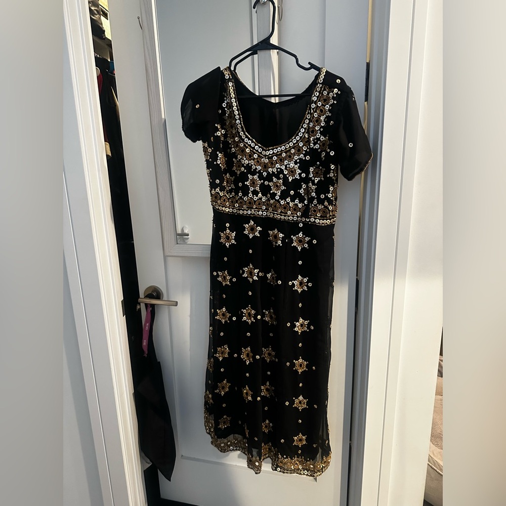 Elegant Black and Gold Embellished Indian Dress